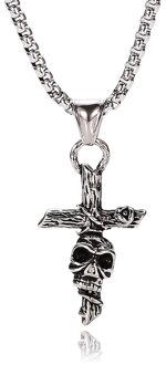Punk Trendy Rvs Cross Schedel Hanger Ketting Mode Mannen Sieraden Party GL0002