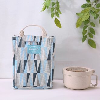 Purdored 1 Pc Mode Geometrie Patroon Lunch Tas Voedsel Picknick Koeltas Geïsoleerde Lunch Zakken Draagbare Student Ontbijt Pouch blauw x grijs