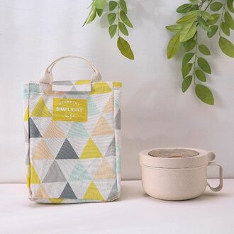 Purdored 1 Pc Mode Geometrie Patroon Lunch Tas Voedsel Picknick Koeltas Geïsoleerde Lunch Zakken Draagbare Student Ontbijt Pouch grijs x geel