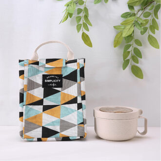 Purdored 1 Pc Mode Geometrie Patroon Lunch Tas Voedsel Picknick Koeltas Geïsoleerde Lunch Zakken Draagbare Student Ontbijt Pouch zwart x geel