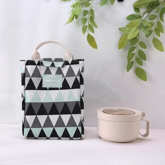 Purdored 1 Pc Mode Geometrie Patroon Lunch Tas Voedsel Picknick Koeltas Geïsoleerde Lunch Zakken Draagbare Student Ontbijt Pouch zwart x groen