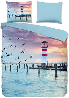 Pure Dekbedovertrek Lighthouse - Eenpersoons (140x200 Cm) - Meerkleurig & Blauw Microvezel - Natuur - Pure - Dekbed-Discounter.nl Meerkleurig,Blauw - 140 x 200/220 cm