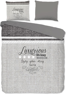 Pure Dekbedovertrek Suite - Tweepersoons (200x200 Cm) - Grijs & Meerkleurig Microvezel - Tekst - Pure - Dekbed-Discounter.nl Grijs,Meerkleurig - 200 x 200/220 cm