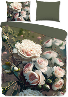 Pure Dekbedovertrek White Roses - Lits-Jumeaux (240x220 Cm) - Groen & Meerkleurig Microvezel - Bloemen - Pure - Dekbed-Discounter.nl Groen,Meerkleurig - 240 x 200/220 cm