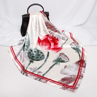 Pure En Verse Elegante Elegante Chinese Stijl Zijden Sjaal Elegante Sjaal 90X90 Hoofddoek Gedrukt Grote Vierkante Temperament Rood