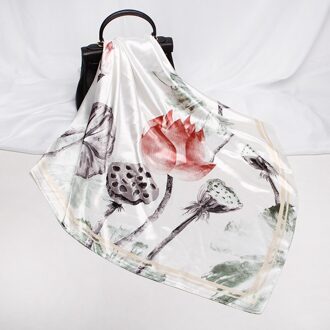 Pure En Verse Elegante Elegante Chinese Stijl Zijden Sjaal Elegante Sjaal 90X90 Hoofddoek Gedrukt Grote Vierkante Temperament wit