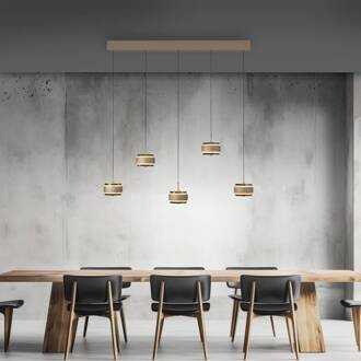 Pure LED hanglamp Falling Rings, brons Lengte 101 cm 5-lamps