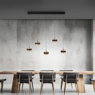 Pure LED hanglamp Falling Rings zwart Lengte 101 cm 5-lamps