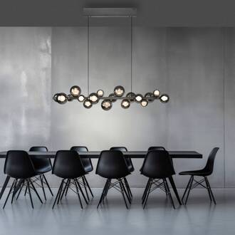 Pure LED hanglamp PURE E-Popup, platina, glas, CCT, 18-vleugelig. platina, rookgrijs-transparant