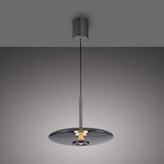 Pure LED hanglamp PURE E-Vitrum, platina, glas/aluminium, CCT platina, rookgrijs