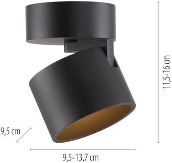 Pure LED plafondspot Cup, zwart, Ø 9,5 cm, metaal