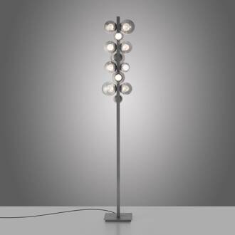 Pure LED vloerlamp Popup, grijs aluminium/glas dimmer 12-lamps. grijs, rokerig grijs-transparant