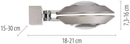 Pure LED wandlamp Oculis, zilverkleurig 30 cm, ijzer, 2-lamps.