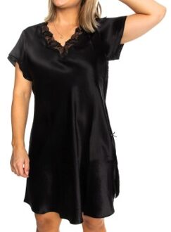 Pure Silk Nightgown With Lace Zwart,Beige,Wit,Geel,Grijs,Blauw - X-Small,Small,Medium,Large,X-Large,XX-Large