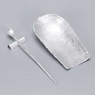 Pure Tin Thee Lepel Driedelige Handgemaakte Caddy Lepel Hamer Gedessineerde Thee Houder Thee Lepel Thee Pick Thee Accessoires thee Schop thee lepel B