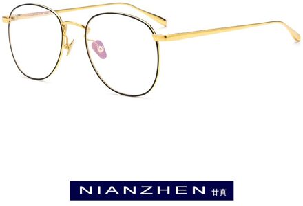Pure Titanium Brilmontuur Mannen Retro Ronde Bijziendheid Optische Brillenglazen Frames Vrouwen Retro Pilot Koreaanse Eyewear zwart goud
