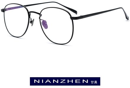 Pure Titanium Brilmontuur Mannen Retro Ronde Bijziendheid Optische Brillenglazen Frames Vrouwen Retro Pilot Koreaanse Eyewear zwart