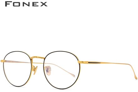 Pure Titanium Brilmontuur Mannen Ultralight Vintage Ronde Bijziendheid Optische Prescription Brillen Frame Vrouwen Koreaanse Eyewear 888 zwart goud