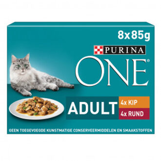 Purina One Adult reepjes in saus met kip, rund en groenten natvoer kat (8x85g) 80 x 85 g