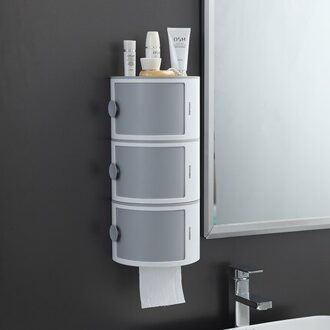 Push-Pull Double-Layer Tissue Opbergdoos Waterdichte Wand Gemonteerde Cosmetische Opslag Mand Carton Keuken Badkamer Accessoires grijs 3 laag