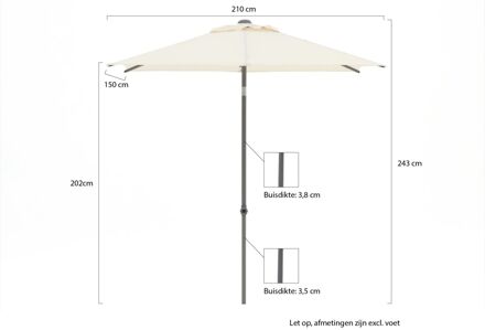 Push-up parasol 210x150cm - Laagste prijsgarantie! Wit