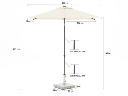 Push-up parasol 210x150cm - Laagste prijsgarantie! Wit