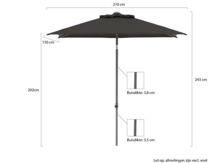Push-up parasol 210x150cm - Laagste prijsgarantie! Zwart