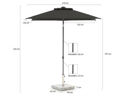 Push-up parasol 210x150cm - Laagste prijsgarantie! Zwart