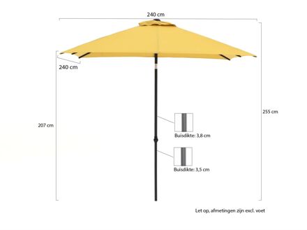 Push-up parasol 240x240cm - Laagste prijsgarantie! Geel