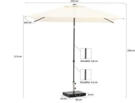 Push-up parasol 250x200cm - Laagste prijsgarantie! Wit