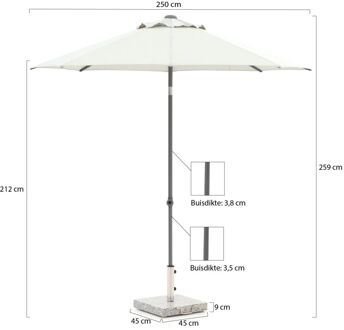 Push-up parasol ø 250cm - Laagste prijsgarantie! Wit