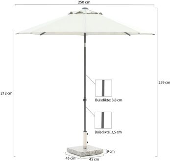 Push-up parasol Ø 250cm - Laagste prijsgarantie! Wit