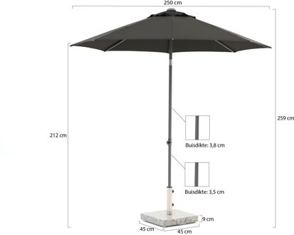 Push-up parasol ø 250cm - Laagste prijsgarantie! Zwart