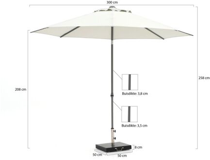 Push-up parasol Ø 300cm - Laagste prijsgarantie! Wit