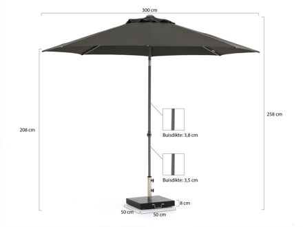 Push-up parasol ø 300cm - Laagste prijsgarantie! Zwart