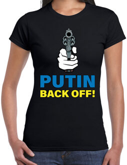 Putin back off / pistool t-shirt zwart dames - Oekraine shirt met Oekraiense vlag in letters S
