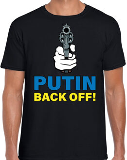 Putin back off / pistool t-shirt zwart heren - Oekraine shirt met Oekraiense vlag in letters M