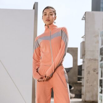 Puur Katoen Vrouwen Fitness Sportkleding Comfortabele Stretch Sport Top Rits Lange Mouw Yoga Outdoor Sport Top Running Top M / Oranje