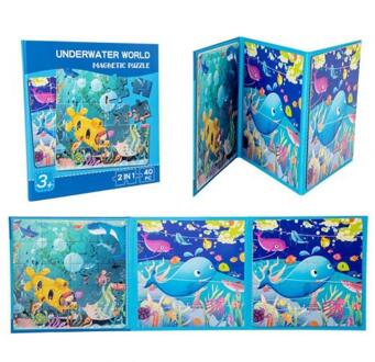 Puzzel Boek Kids 2 In 1 Draagbare Vouwen Magnetische Puzzel Boek Vroeg Ontwikkelen Intelligentie Educatief Speelgoed oceaan World