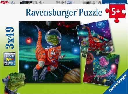 puzzel Dinosauriërs in de ruimte - 3 x 49 stukjes - kinderpuzzel