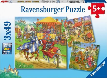 puzzel Riddertoernooi in de Middeleeuwen - 3 x 49 stukjes - kinderpuzzel