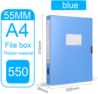 Pvc Archief Bestand Doos A4 Opbergdoos Plastic Map Doos 35Mm 55Mm 75Mm Kantoorbenodigdheden Bestand opslag Bestand Doos Gegevens Doos blauw 55mm