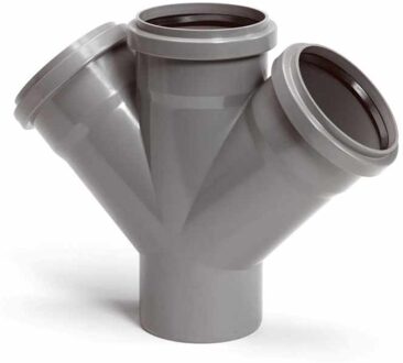 PVC dubbel T-stuk 45°, 3x manchet/1x spie