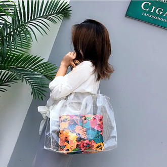 PVC flower print Summer Bag Beach Bag Fashion Women Bag Plastic Clear Bag Big Transparent Bag new designer bag bolosos