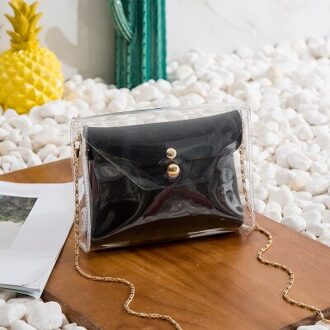 PVC Jelly Zak Vrouwen Kleine Transparante Schouder Handtassen Mini Mobiele Telefoon Keten Crossbody Messenger Bag voor Meisjes zwart