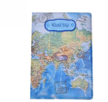PVC Platte Afdrukken Wereldkaart Paspoorthouder Travel Card Case Document Cover Air Reizen Accessoire diep blauw