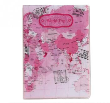 PVC Platte Afdrukken Wereldkaart Paspoorthouder Travel Card Case Document Cover Air Reizen Accessoire Roze
