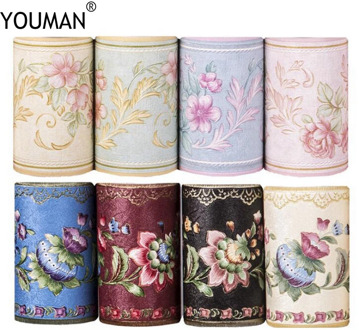 PVC Self-adhesive Wallpaper Borders Waistline 3D Flower/Geometric Pattern Baseboard Living Room Bathroom Kitchen Tiles Stickers