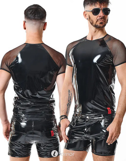 PVC shirt met mesh mouwen zwart, Santi - Maat: S