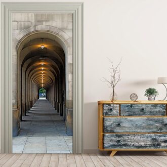 PVC Waterdichte Zelfklevende Deur Sticker 3D Building Ruimte Corridor Foto Muurschildering Behang Woonkamer Hotel 2 Stuks Stickers 77x200 cm